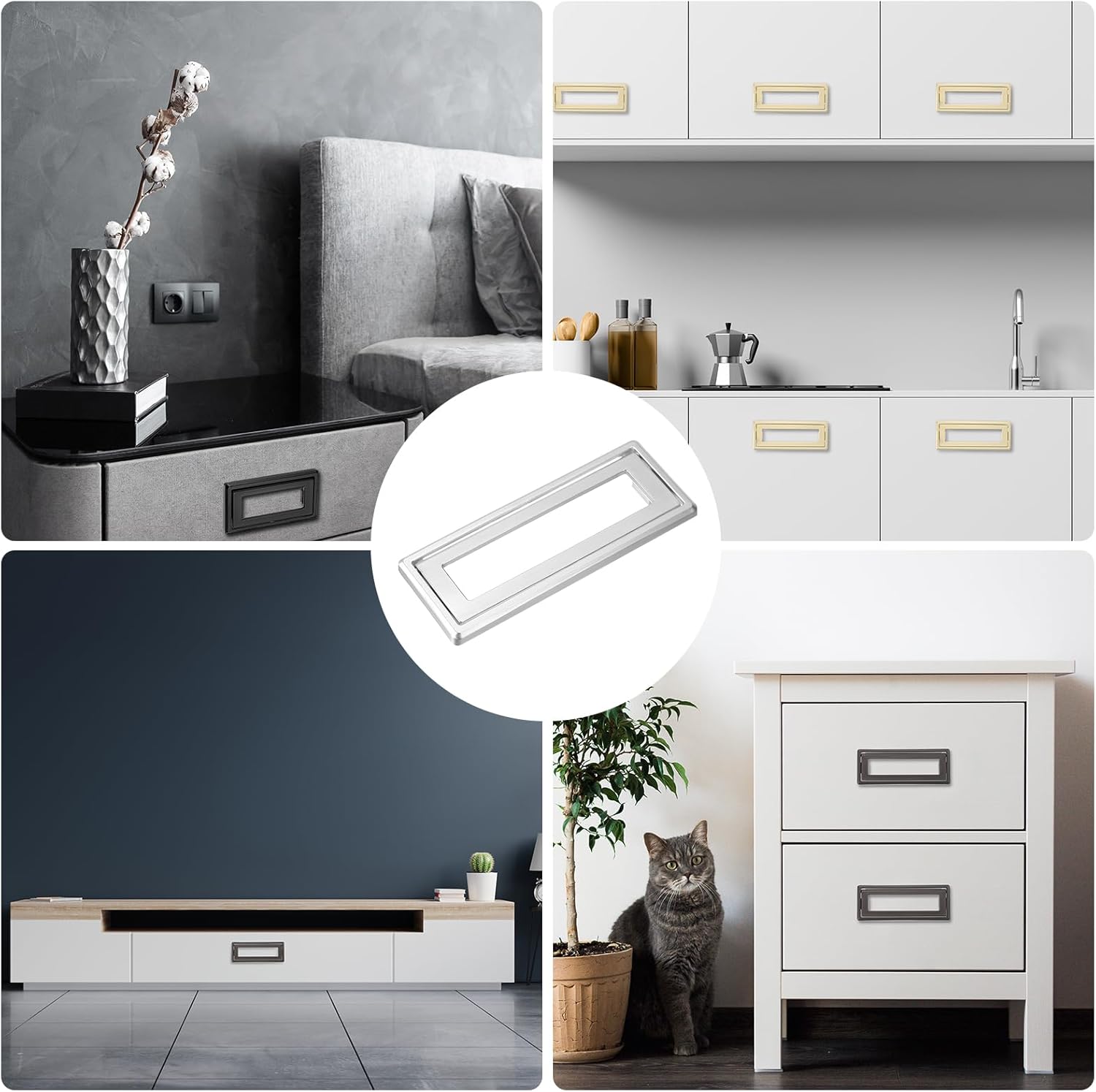 uxcell 4 Pcs Flush Pull Handle, 3.8 Inch Hole Center Hidden Recessed Furniture Grip Cabinets Door Square Pull Ring Handles with Screws for Drawers Cupboard, 4.5 Inch Length, Silver