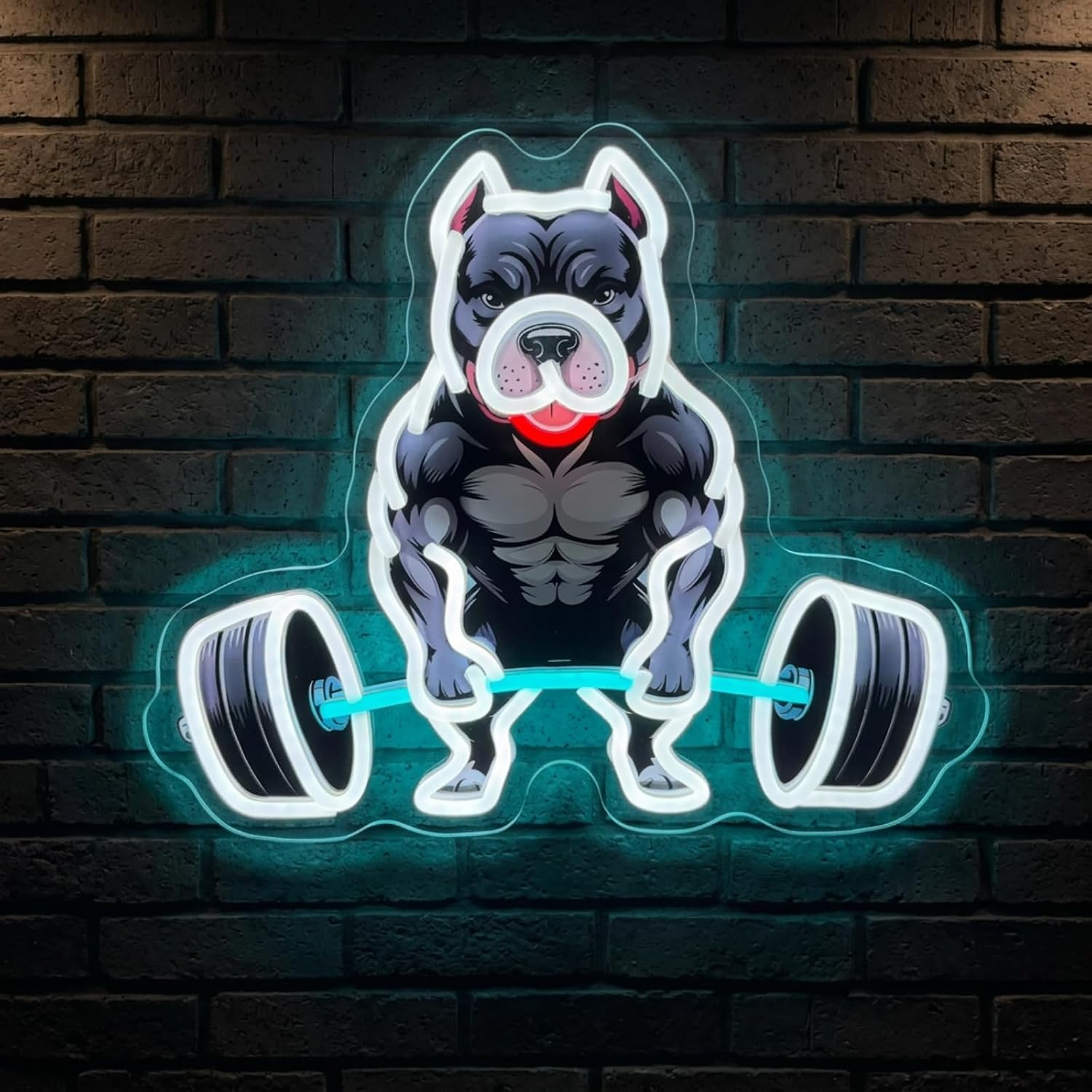 Muscle Weightlifting Bulldog Neon Sign, Fitness Pitbull LED Neon Light, UV Printed Animal LED Sign, Dimmable USB Powered Gym Wall Decor, Gift Choice for Gym Lovers & Workout Enthusiasts