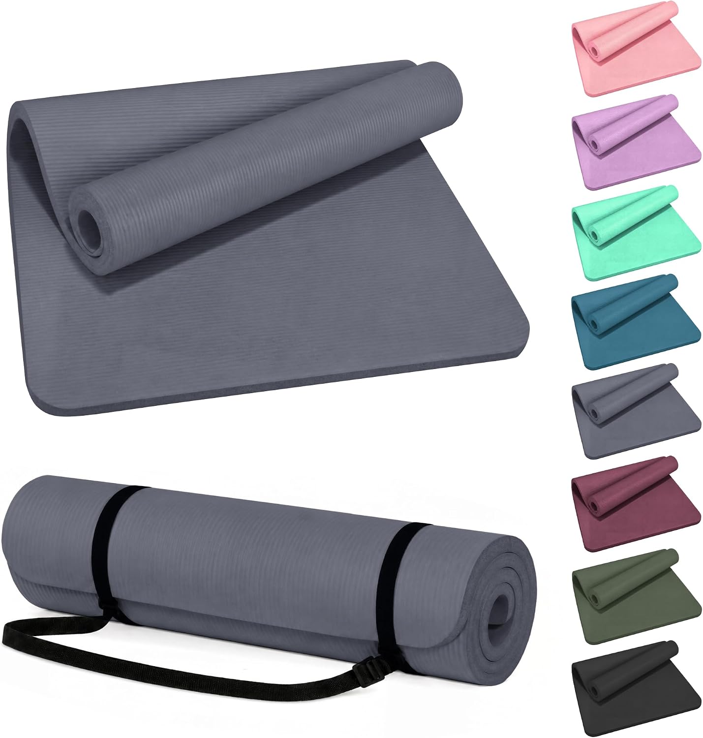 HULKFIT High Density Non Slip Yoga Mat, Extra Thick Exercise Mat with Carrying Strap, for Pilates, Fitness, Home Gym & Floor Workouts - Multiple Thickness & Multiple Color
