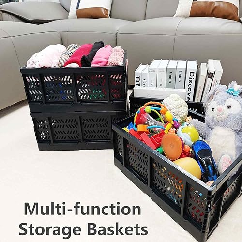 Miniatura 3 de KINGSUSLAY Paquete de 4 cajas de almacenamiento de plástico, cestas de plástico plegables de 20 L, cajas plegables para almacenamiento, cestas de