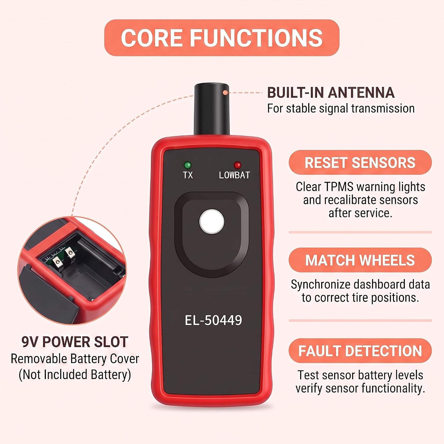 EL-50449 Car TPMS Reset Tool, Tire Pressure Sensor Relearn Tool, Auto Tire Pressure Monitor System Activation Tools, Universal Vehicle Accessories for Most Cars Trucks SUVs (Black)