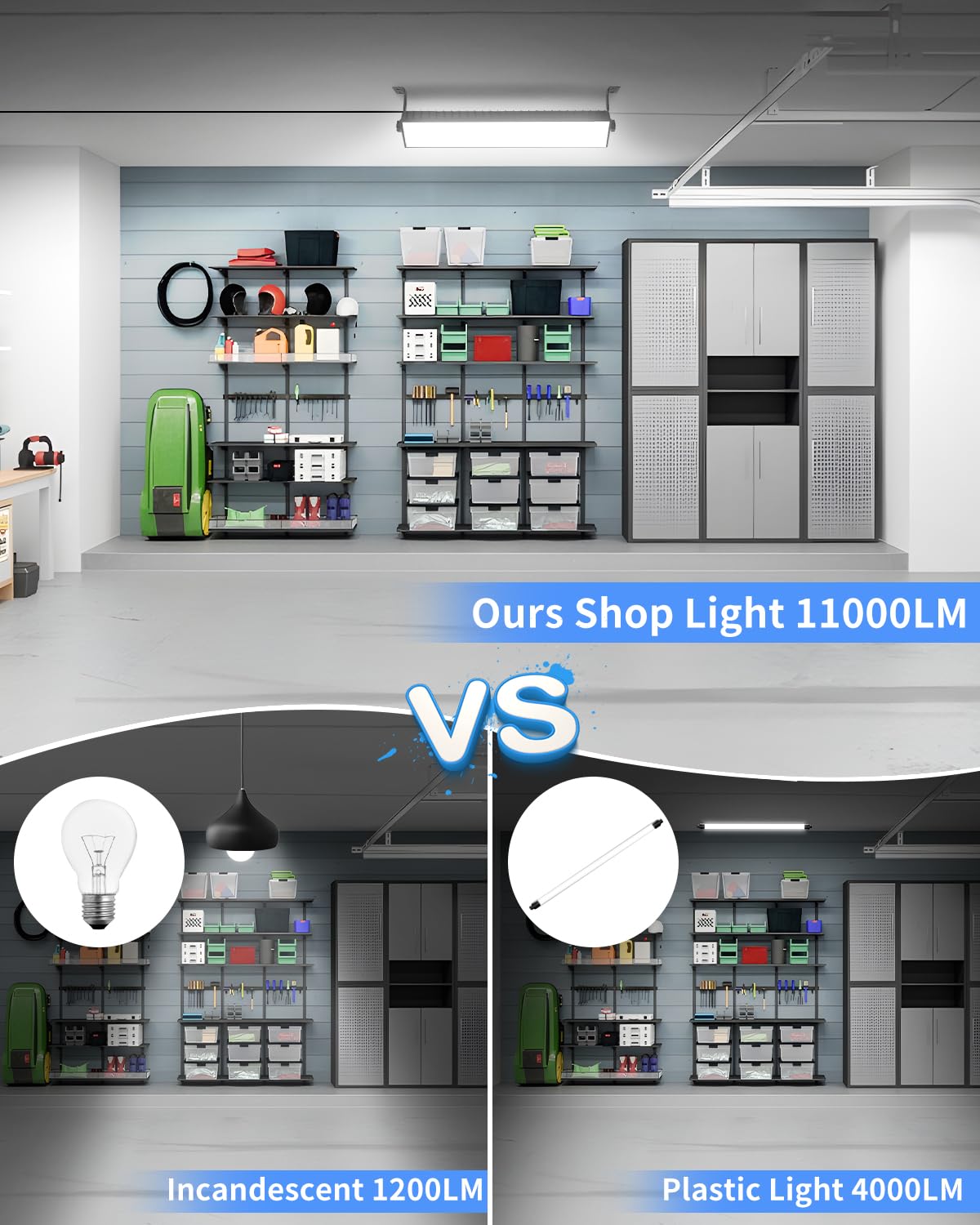 2 Pack LED Shop Light 100W 11000LM Ultra Brighter Plug in Garage Light with On Off Switch 6FT — view 4