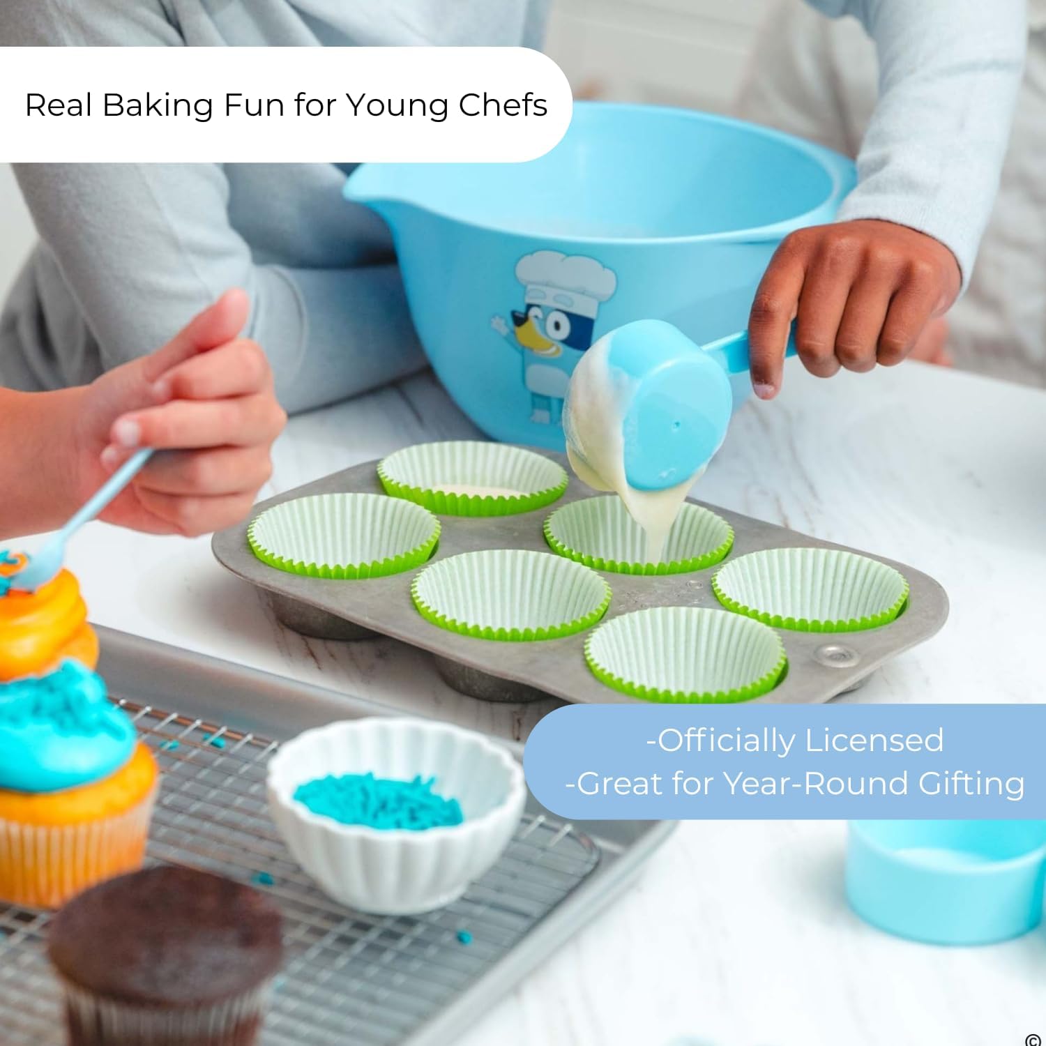 Handstand Kitchen Bluey My First Real Kitchen Tools Set with 1.5 Quart Mixing Bowl, Measuring Spoon Set, Measuring Cup Set and 8.5" Whisk