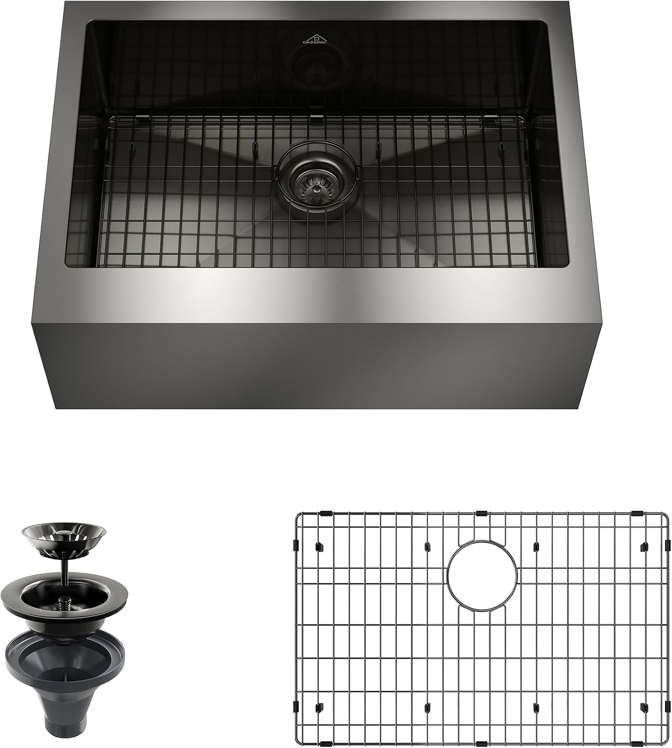 30 Inch Farmhouse Sink Black,304 Stainless Steel Kitchen Sink Gunmetal Black,Ledge Workstation Apron Front Sink with Ledge & Accessories, Household Dishwasher Sinks for Farm, Garage and Bar Sink