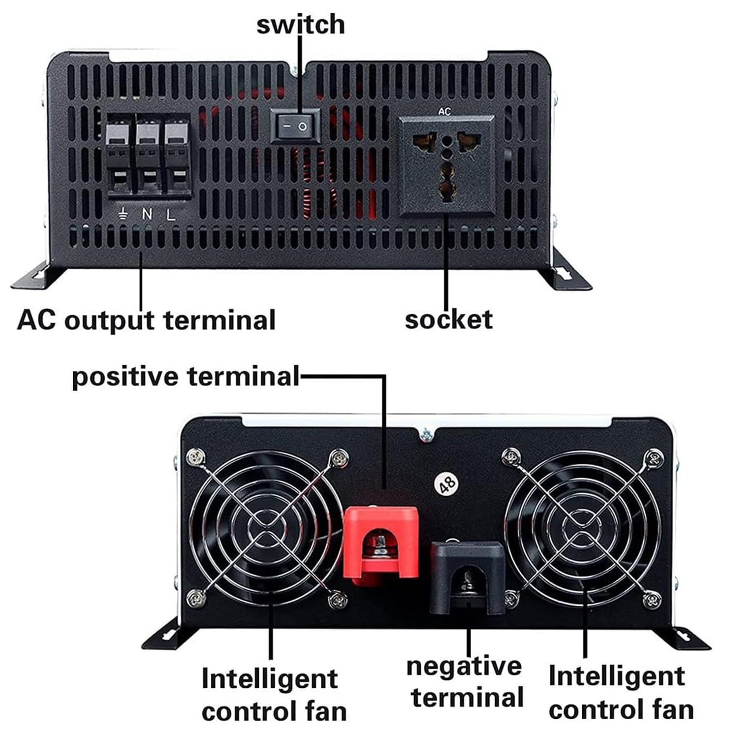 Convertisseur Solaire Onduleurs Solaires Onde Sinusoïdale Pure DC 12v 24v 48v 60v 72v 96v à AC 220v/230v avec 2 Prises Et écran LCD,pour Bateau De Yacht Extérieur,Camping Car,8000W-12V