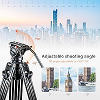 Vista 5 de VILTROX VX-18M - Trípode de video pesado con cabezal fluido VT-01, trípode de video de cabeza fluida de 74 pulgadas, pies de goma antideslizantes