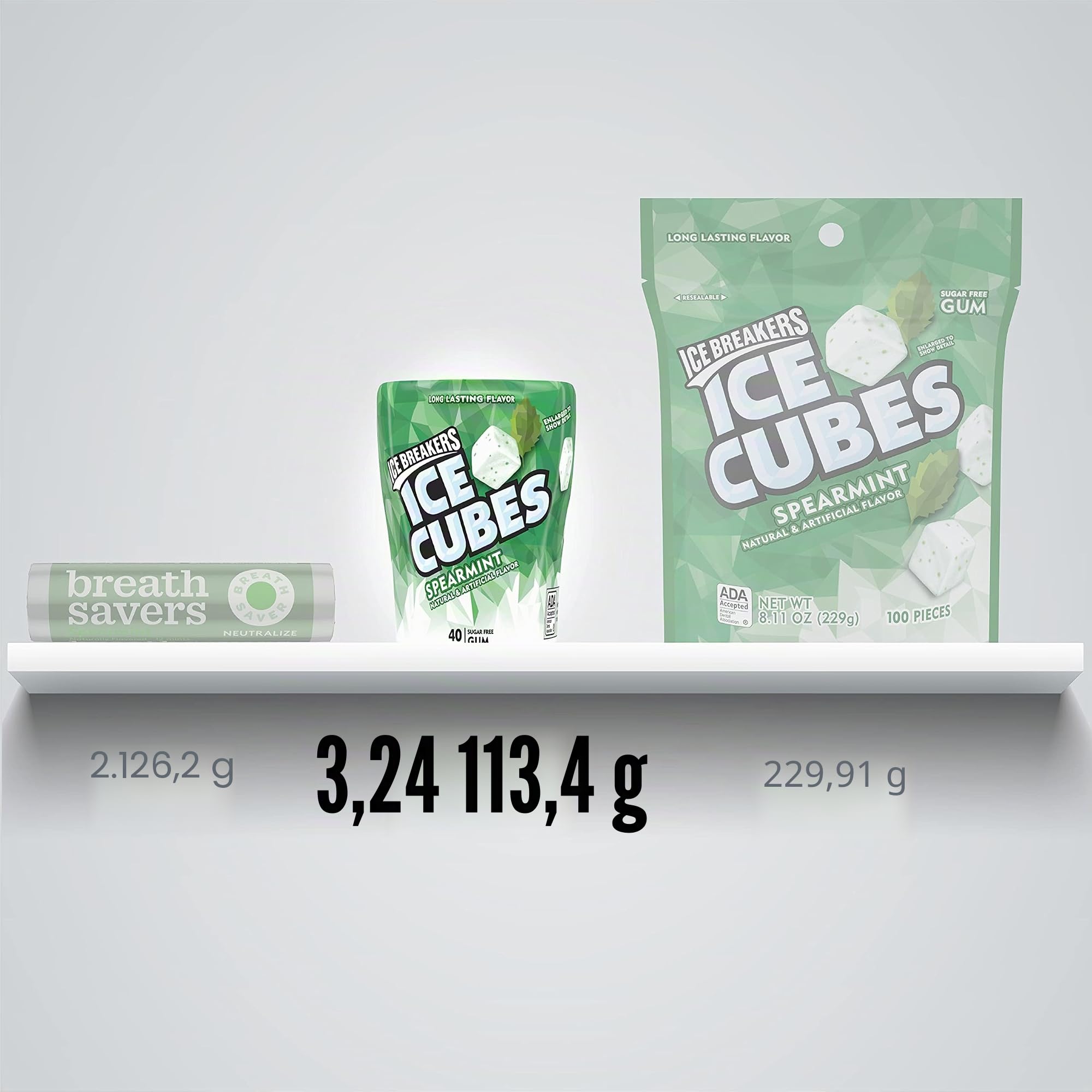 Ice Breakers Spearmint Ice cubes Sugar Free Gum, Bottle Packs, 40-Piece packs (Pack of 4)