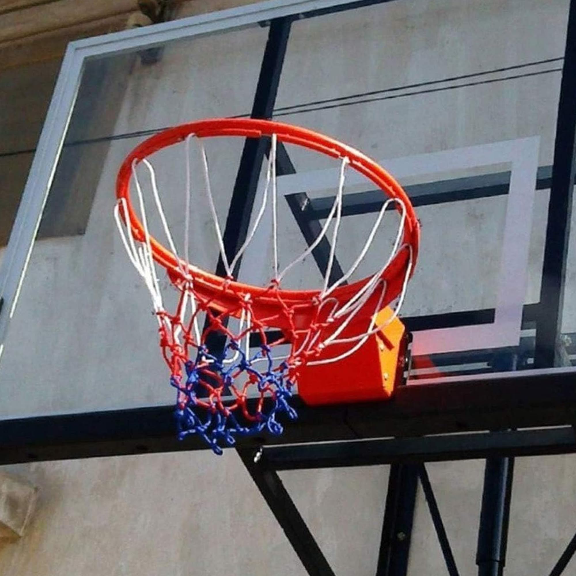 Confezione da 2 reti da basket, 5,5 mm di spessore, in nylon bianco-rosso-blu con 12 passanti, reti di ricambio rinforzate resistenti alle intemperie per canestri standard da basket interni ed