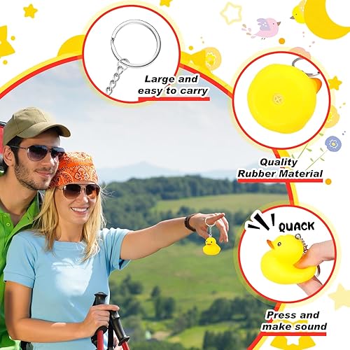 Miniatura 5 de Deekin 48 llaveros de goma de pato de 1.42.17 pulgadas, pequeños adornos de pato de goma amarillo, regalos para recuerdos de fiesta para baby