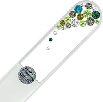 Large Size Glass Nail File Hand Decorated with Swarovski Elements, in Black Velvet Sleeve, Genuine Czech Tempered Glass, Hand-Made Crystal Nail File