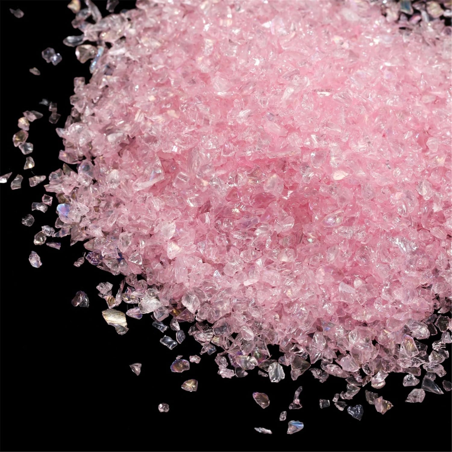Irregular Crushed Glass Chips Sprinkles, 50g Glass Chunky Glitter Stones for Nail Art, Resin Mold Filler, DIY Crafts, Vase Filler, Jewelry Making (Pink)