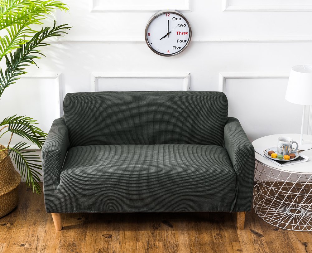 Grube pokrowce na sofę 1 2-3-4-osobowa żakardowa sofa pokrowiec antypoślizgowy łatwe dopasowanie dziewiarski poliester spandex tkanina stretch wszystkie pory roku ochraniacz na kanapę (2-osobowa: 140-185 cm, szary zielony)