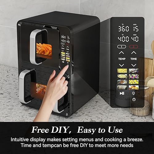 Miniatura 3 de Freidora de aire de doble cesta de 12 cuartos de galón, 2 cestas verticales de doble pila XL, alimenta hasta 10 personas, 8 en 1 preajustes con