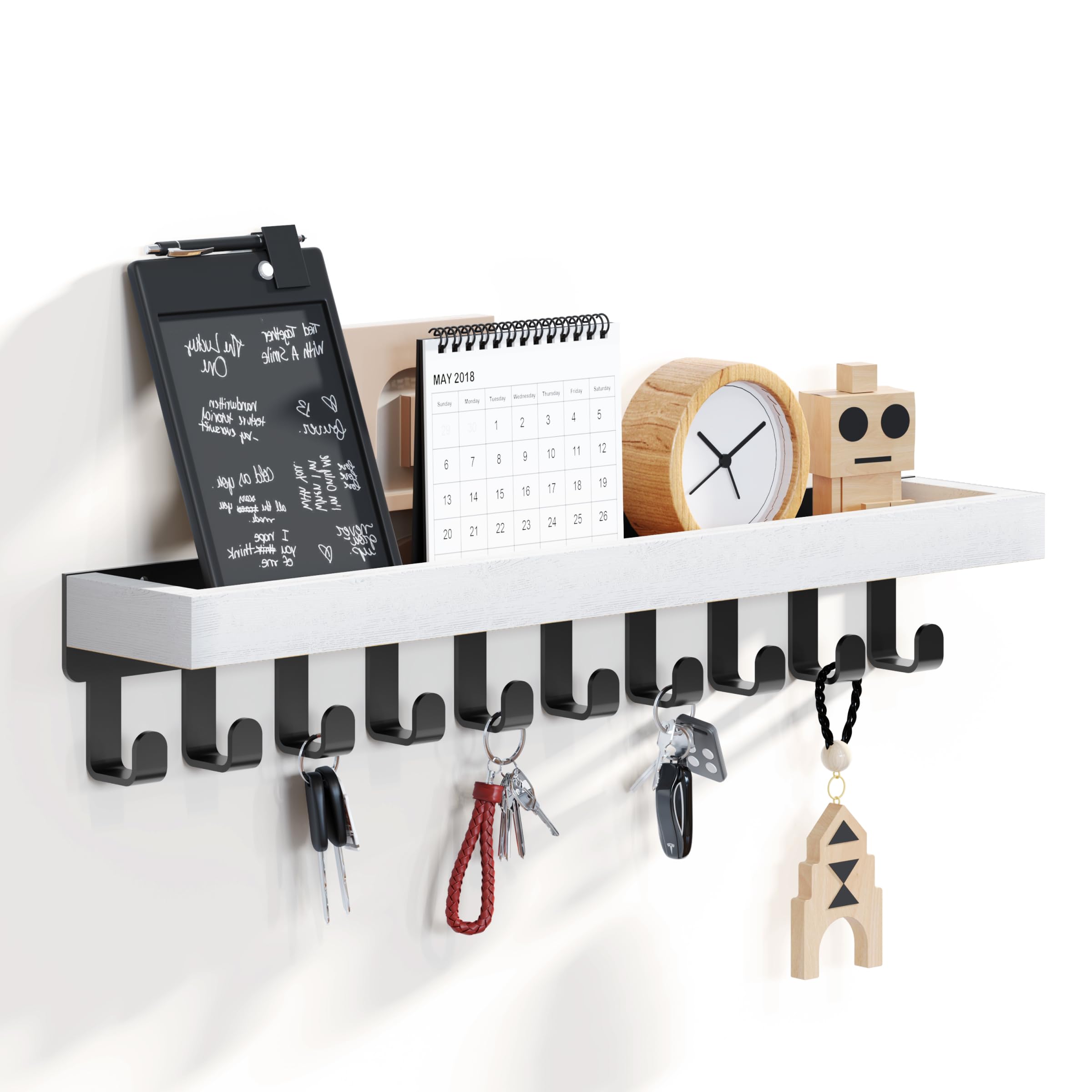 SWTYMIKI Key Holder for Wall - Key Hooks with 10 Hooks, Key Hangers Home Decor Key Rack Mail Organizer, Wall Mounted Key Holder for Hallway, Entryway, Bedroom, Mudroom, Office