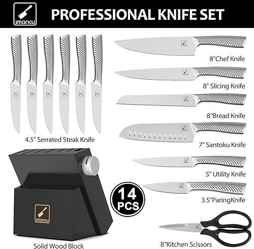 Miniatura 5 de imarku - Juego de cuchillos de cocina de 14 piezas, juego de cuchillos japoneses de primera calidad con bloque, juego de cuchillos de acero