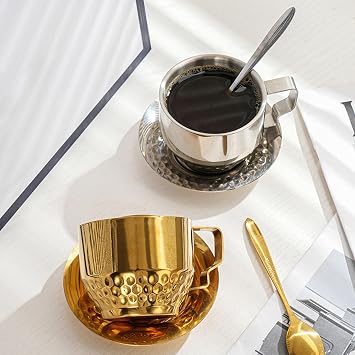 Double Walled Coffee Cups Set Stainless Steels Thermals Insulation Coffee Mug with Spoon and Saucer Teas Cups Milk Mug