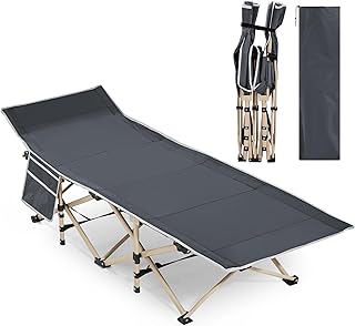 Yaheetech Oversized Portable Camping Cot, Outdoor Folding Bed with Sides Pockets for Travel/Fishing, Light Aluminium Steel Legs, 150kg Load