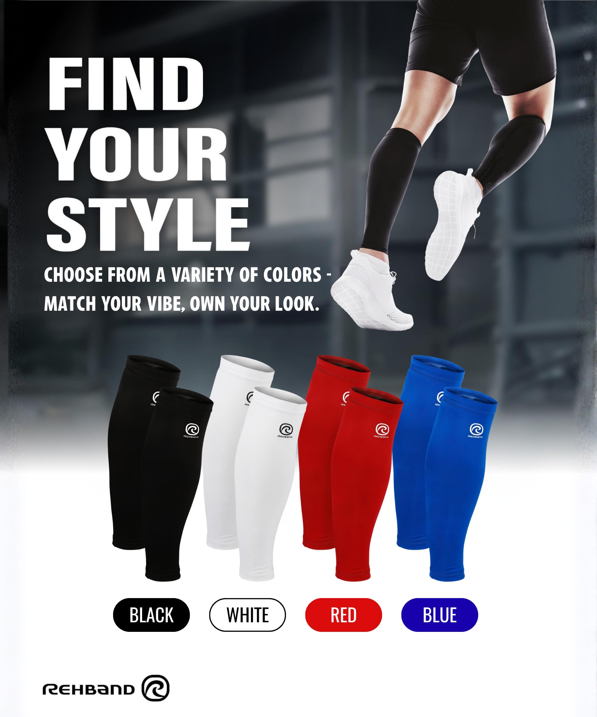 Rehband Compression Calf Sleeves, Waden Kompression Sleeves für Running, Handball & Sport, fördern Durchblutung & Regeneration, Wadenbandage Herren & Damen, 1 Paar