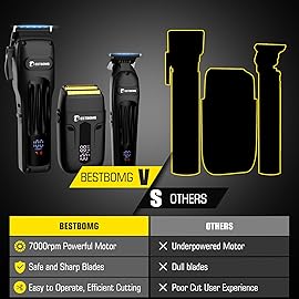 BESTBOMG Hair Clippers for Men, Professional Hair Clippers, Beard Trimmer& Rechargeable Shaver Set, Metal T-Blade, LED Display, Barber Hair Cutting Kit for Men Grooming & Gifts, BS-808A (Black)