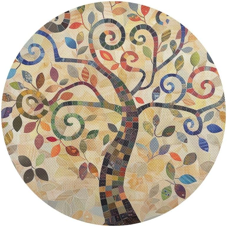 ODAWA Tree and Leaves Placemats Washable Round Table Mats Kitchen Table Place Mats