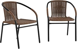 Sillas de comedor apilables de ratán moderno Lila para interiores/exteriores, sillas de bistró de ratán apilables para patio o restaurante, juego de 2, marrón | Grado comercial, uso en interiores/exteriores