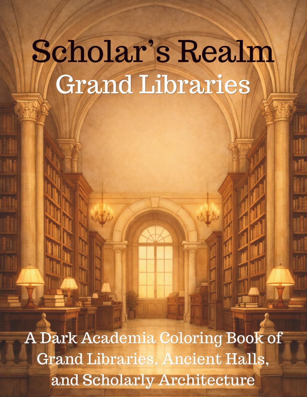 Scholar’s Realm: Grand Libraries: A Dark Academia Coloring Book of Towering Bookshelves, Vaulted Halls, and Timeless Architecture