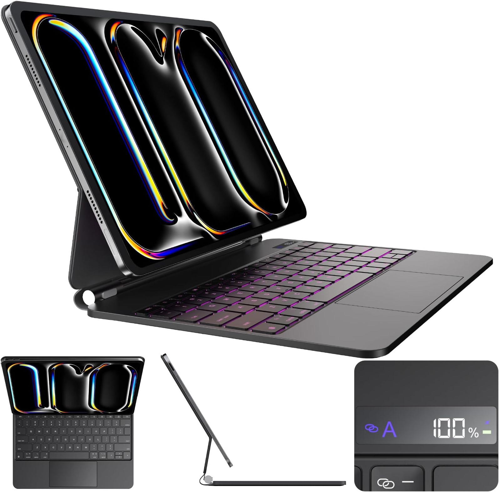 for iPad Pro 13 inch M5 2025 & M4 2024 case with Keyboard M4,Magnetic Attach,Multi-Gesture Trackpad,7-Color Backlit,Shortcut Keys,Auto Sleep/Awake,Magic Keyboard for iPad Pro 13-inch, Black