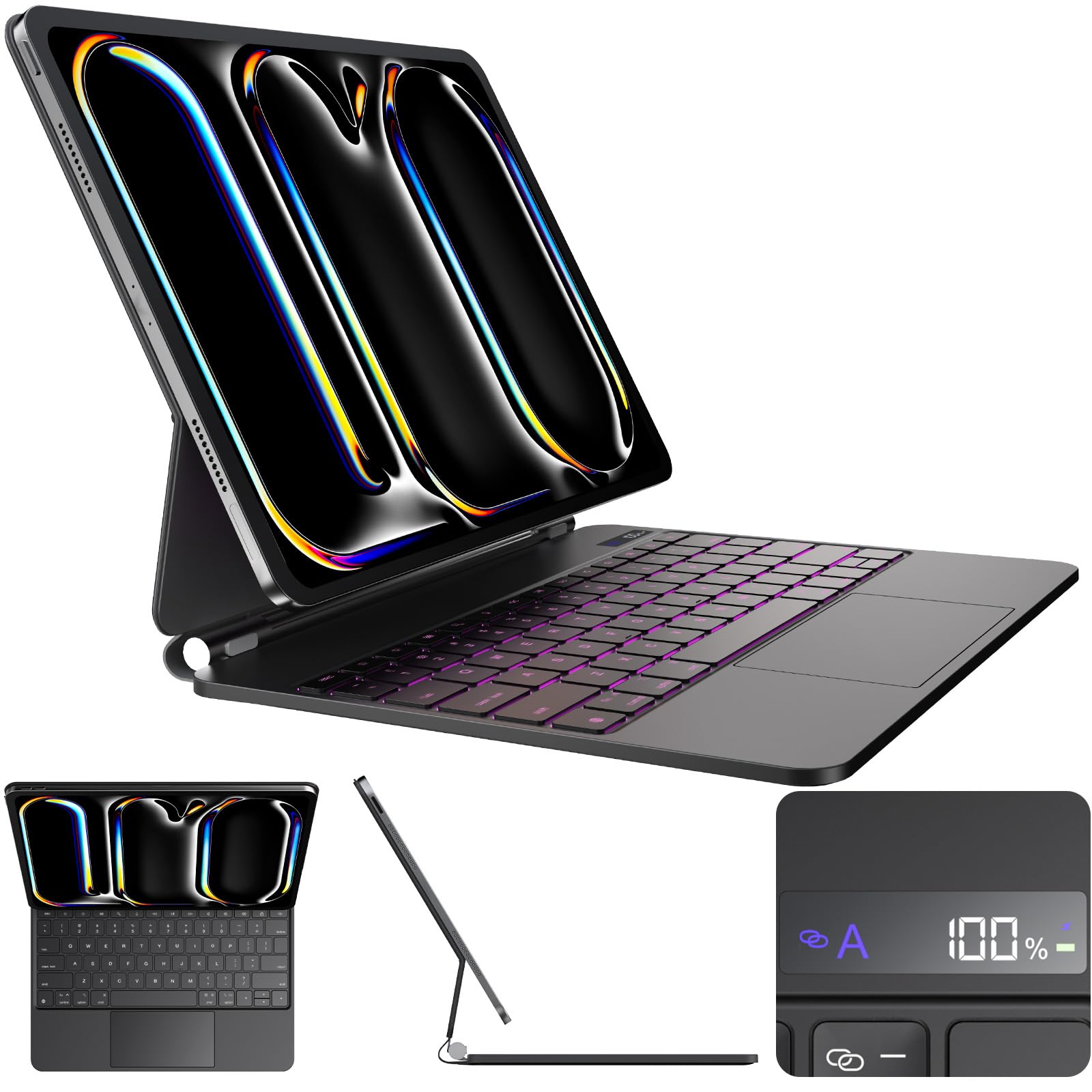 Photo 1 of CSZZACME for iPad Pro 13 inch M5 2025 & M4 2024 case with Keyboard M4,Magnetic Attach,Multi-Gesture Trackpad,7-Color Backlit,Shortcut Keys,Auto Sleep/Awake,Magic Keyboard for iPad Pro 13-inch, Black