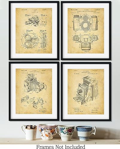 Miniatura 2 de Govivo Patente de cámara antigua un conjunto de cuatro patentes de equipos de fotografía para decoración de pared impresiones con fondos sepia,
