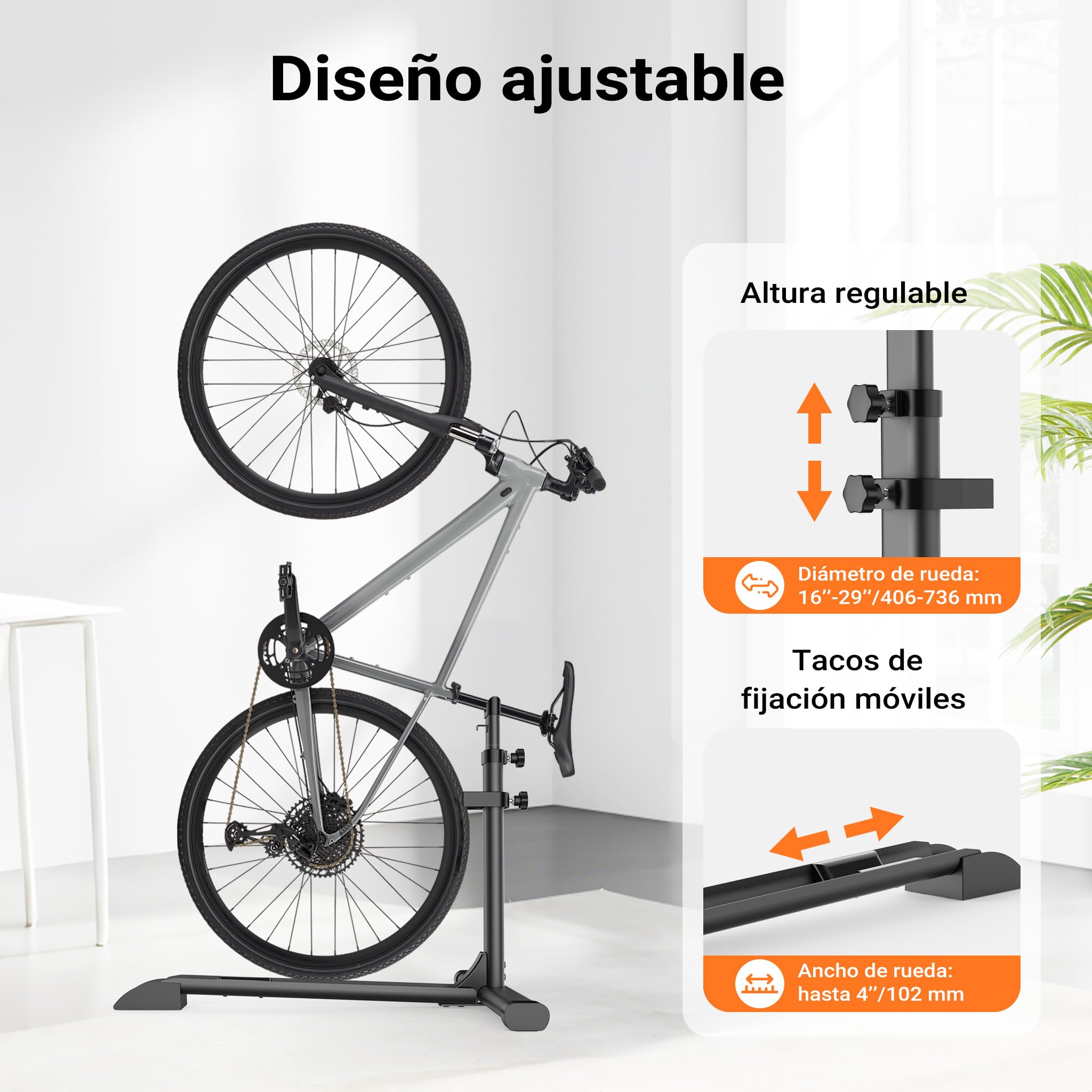 WilTec Soporte de Suelo para Bicicleta de Acero Negro Altura Independiente aparcabicicletas