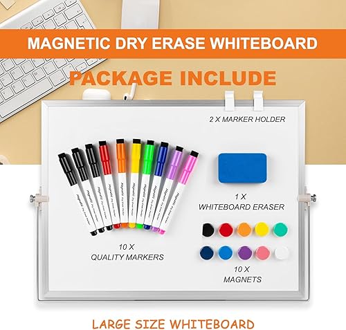 Miniatura 2 de Pizarra blanca de borrado en seco, pizarra blanca magnética de escritorio Aisuoker de 16 x 12 pulgadas con soporte, 10 marcadores, 10 imanes y 1