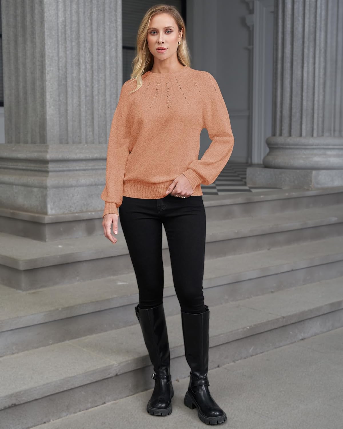 COSSEN Womens Fall Sweater Casual Long Sleeve Crewneck Pullover Sweaters Hollow Out Trendy Outfit - Image 6