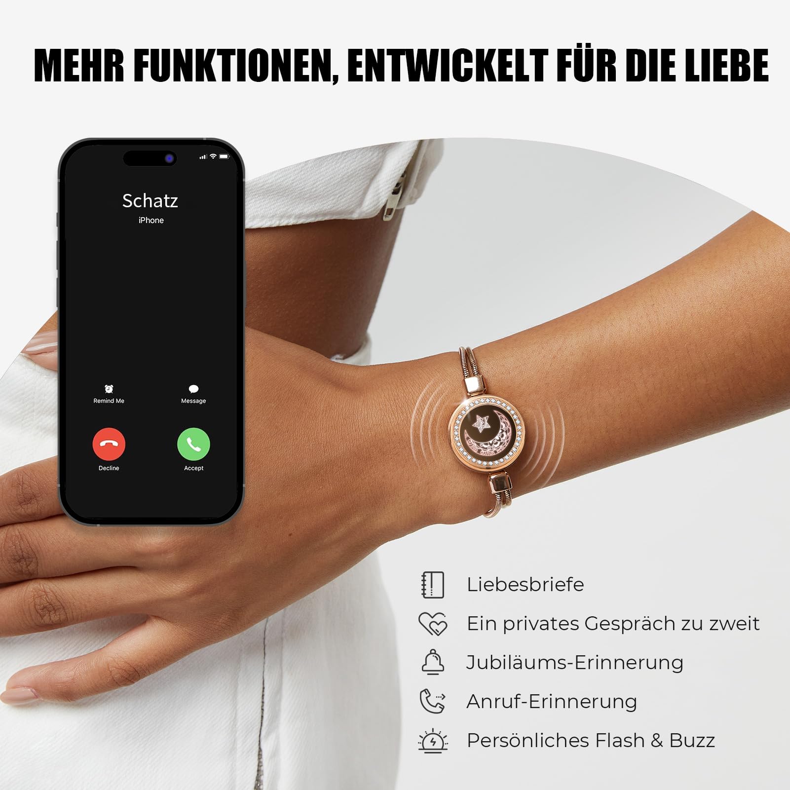 TOTWOO Bracciali per Coppie con Collegamento Bluetooth Uno a Uno tramite App, Luci e Vibrazione al Tocco – Regalo Romantico per San Valentino e Relazioni a Distanza in Acciaio Inossidabile 316L