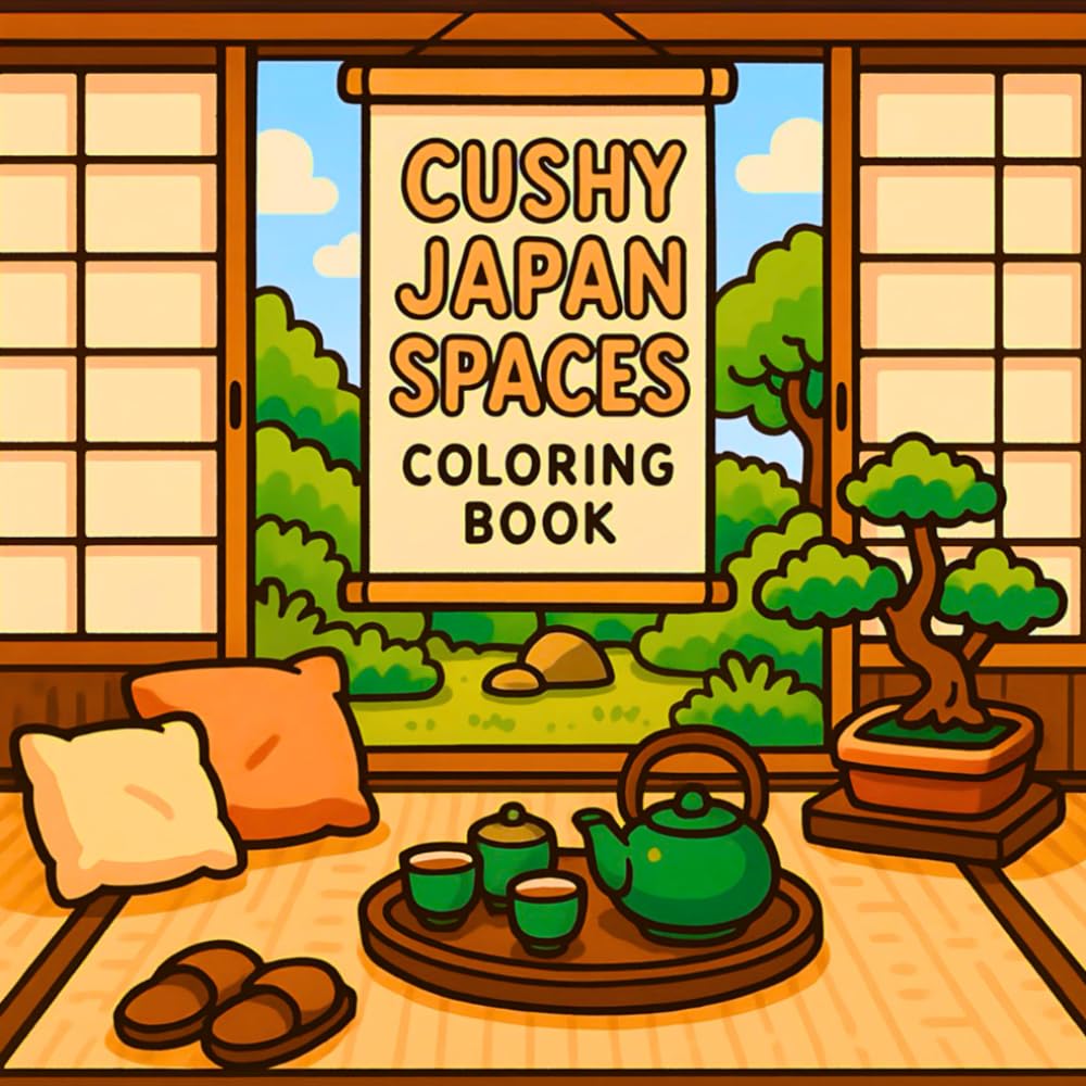 Cushy Japan Spaces Coloring Book: Cute Coloring Book For Adults Teens With Delightful Japanese Scenes Relaxation