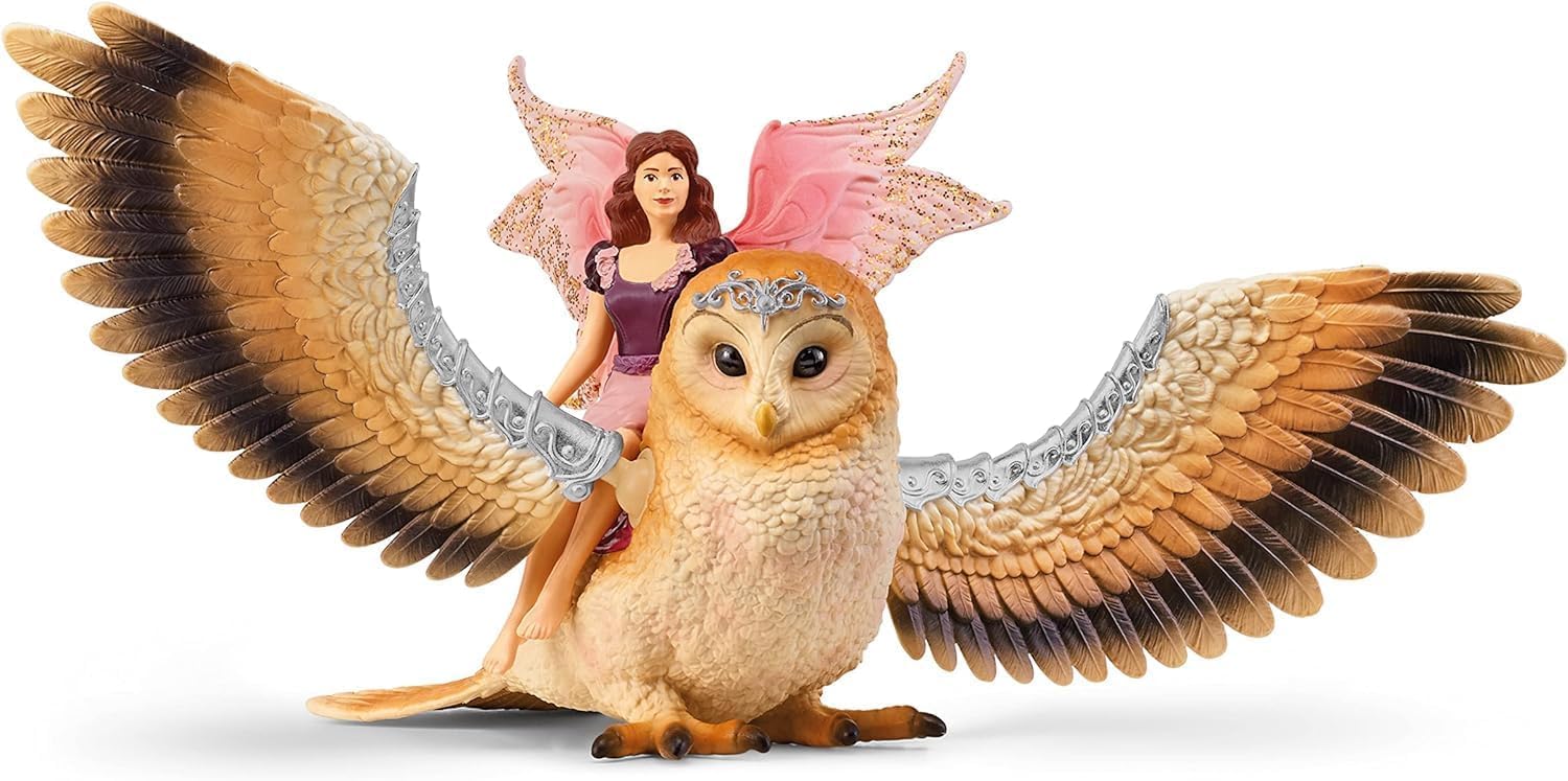 schleich BAYALA | Elfka na brokatowej sowie 70789 | Sowa z ruchomymi skrzydłami i magnesem | Prezent dla dziewczynek i chłopców | Od 5 lat | Zestaw 4 elementów