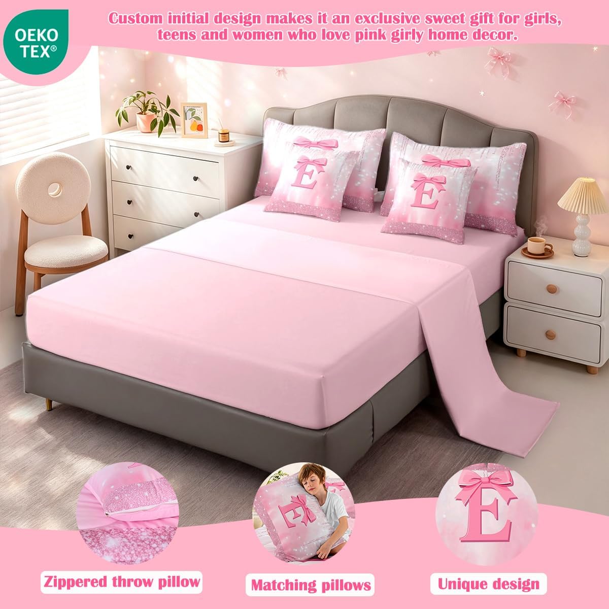 Feelyou Kids Pink Bowknot 7 Pieces Bedding Set Full Size for Boys Girls image 4