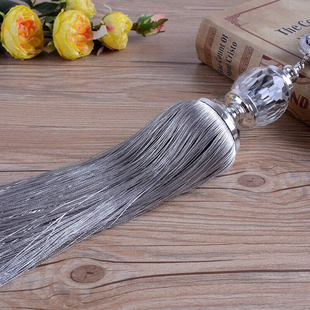 Crystal Beaded Curtain Tie Back 2pcs Tassel Tie Backs for Curtain Beautiful Curtain Holdback Rope(Silver)
