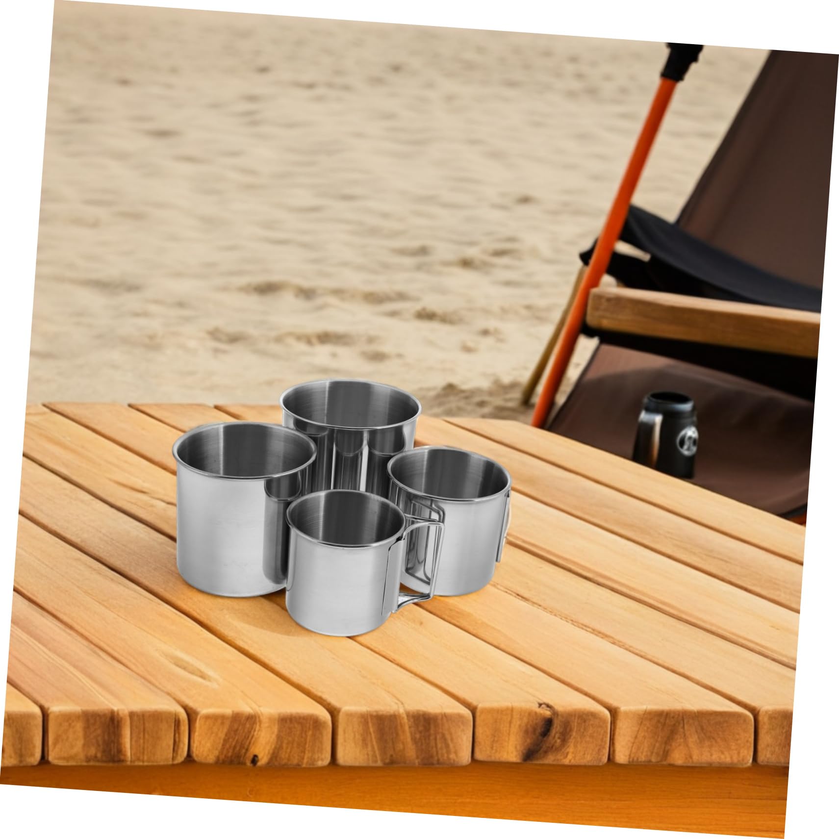 HANABASS 4 Stück Edelstahl Becher für Outdoor Faltbar Tragbar aus Edelstahl für Camping Reisen und Picknick Mehrwegbecher