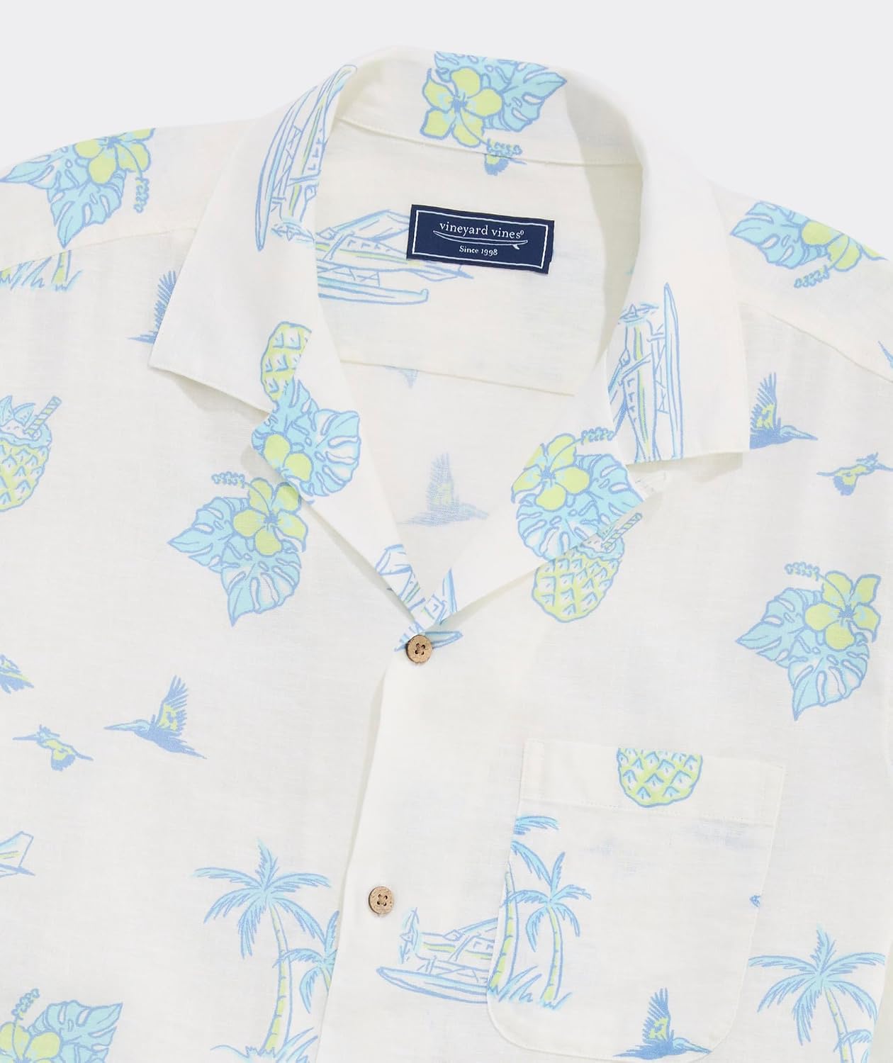 Vineyard Vines Men's Tropical Airways Seabreeze Linen Rayon Short Sleeve Cabana Shirt