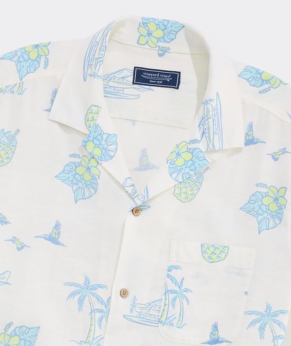vineyard vines Tropical Airways Seabreeze Linen Rayon Short Sleeve Cabana Shirt, White Cap, XXL by vineyard vines - Used condition - Image 5
