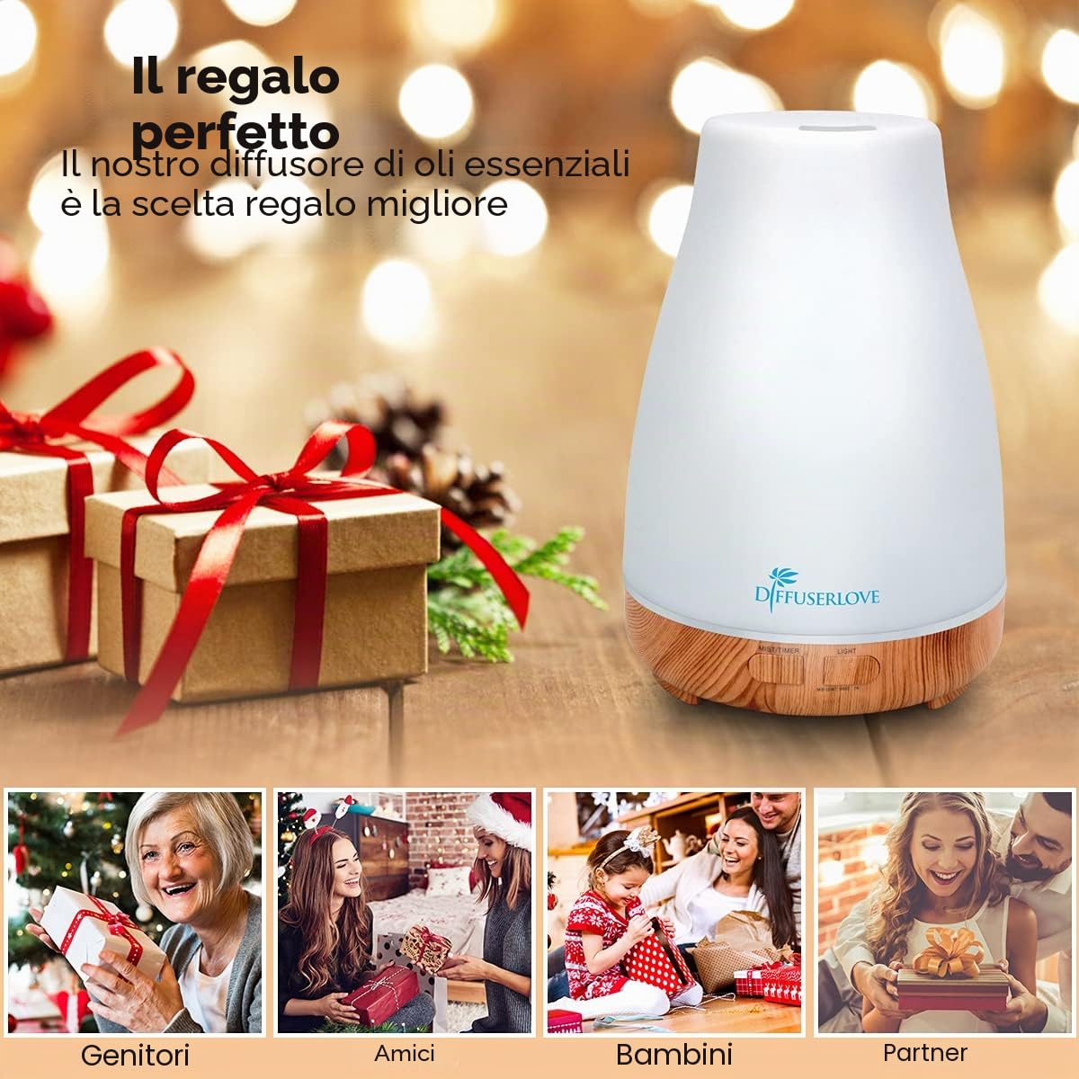 300 ML Diffusore di Oli Essenziali Umidificatori a Nebbia Diffusore Ambiente con Luci a LED e Spegnimento Automatico Senza Acqua per la Camera da Letto, la casa Dell'ufficio, la Cucina