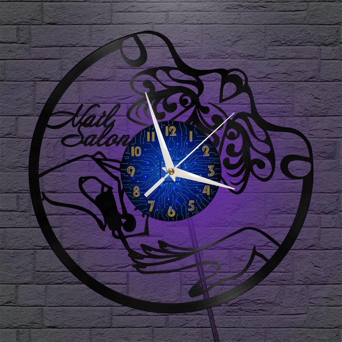 Horloge murale en vinyle salon de manucure déco noire 12 pouces