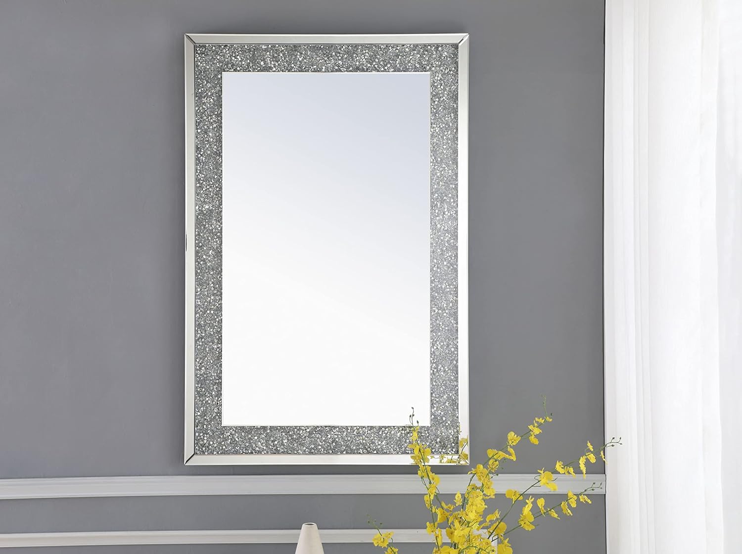 Elegant Decor Sparkle 47" x 32" Contemporary Silver Crystal Frame Mirror