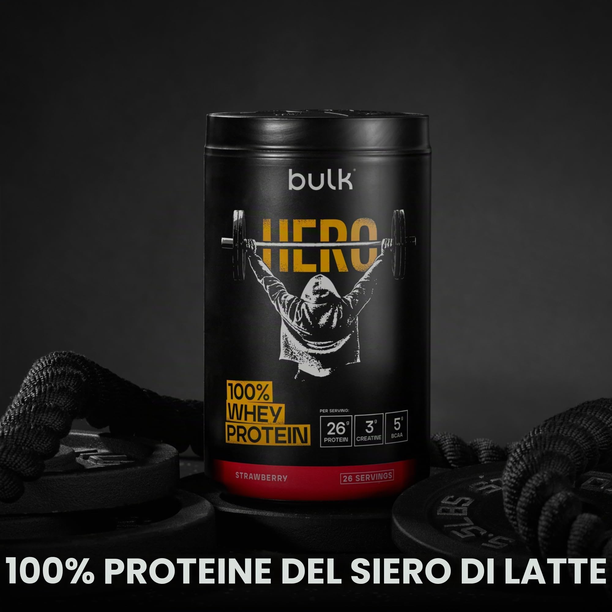 Bulk Hero Whey Protein Powder | Strawberry | 65 Servings | 26g Protein + 3g Creatine | 5g BCAAs | Low Sugar | Fast Absorption | Isolate, Hydrolysed & Concentrate Blend