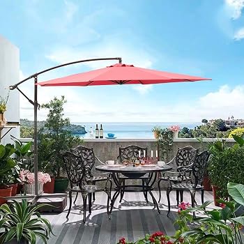 Amazon Com Sundale Outdoor 10 Feet Aluminum Offset Patio Umbrella With Crank And Cross Bar Set Cantilever Umbrella For Deck Garden Backyard 8 Steel Ribs 100 Polyester Canopy Shade Burgundy Garden Outdoor