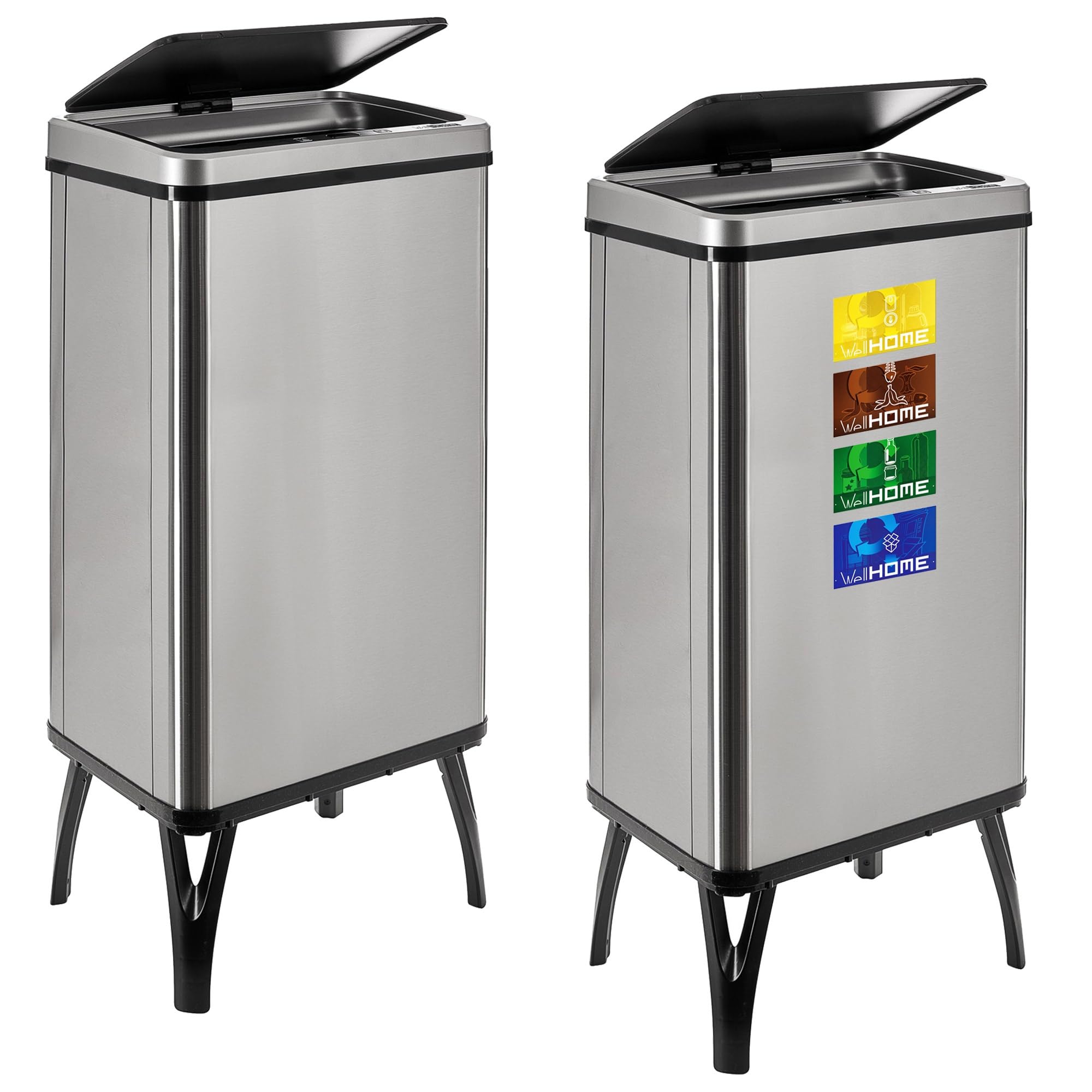 WELL HOME MOBILIARIO & DECORACIÓN 2 bidoni della spazzatura intelligente da 50 l, altezza: 83,5 (x35,5 x 26), grigio con etichette magnetiche