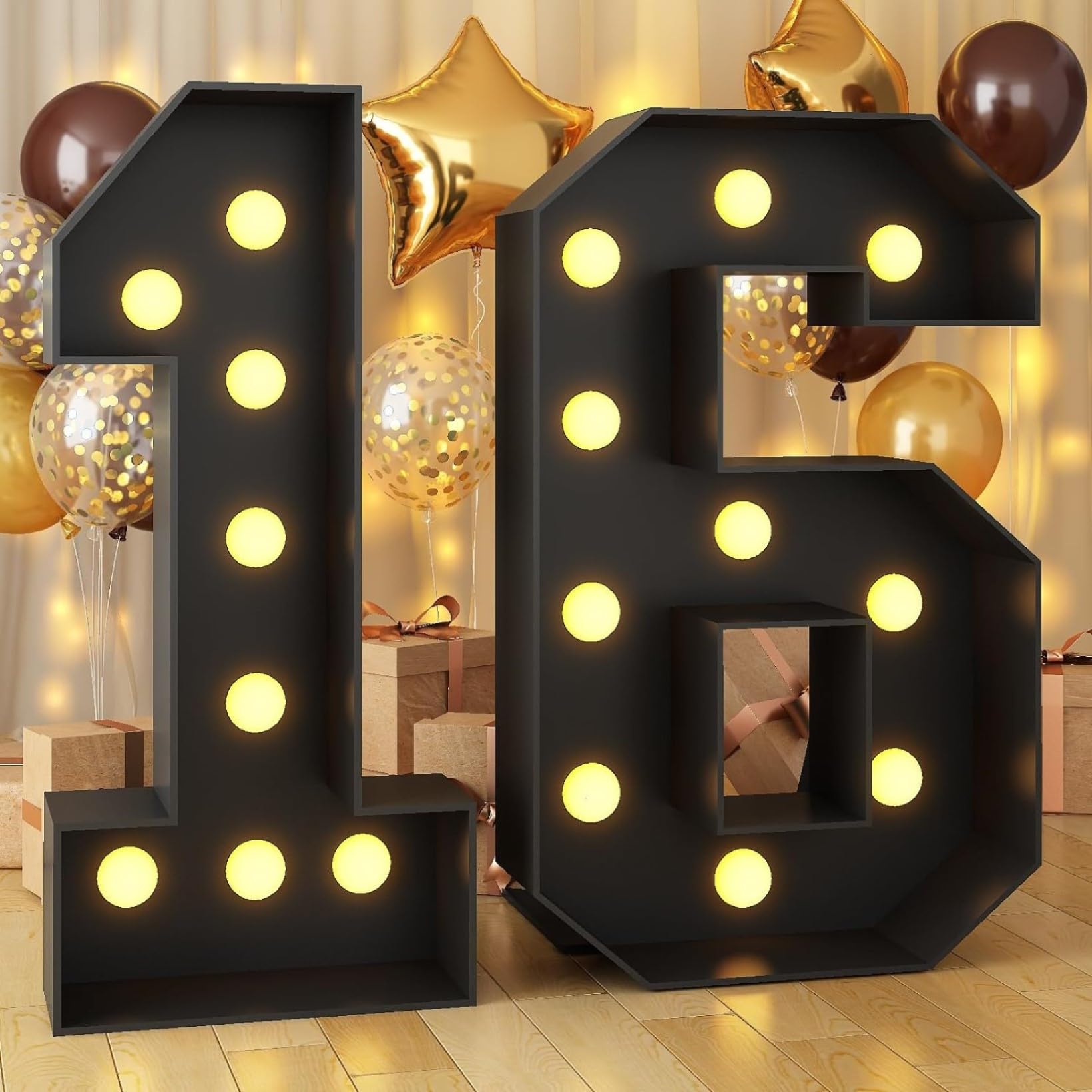 120CM/4FT Black Frame Light Up Number 16, Marquee Light Up Numbers, Mosaic Giant Marquee LED Light, Anniversary Party Decorations, Birthday Wedding DIY Decor