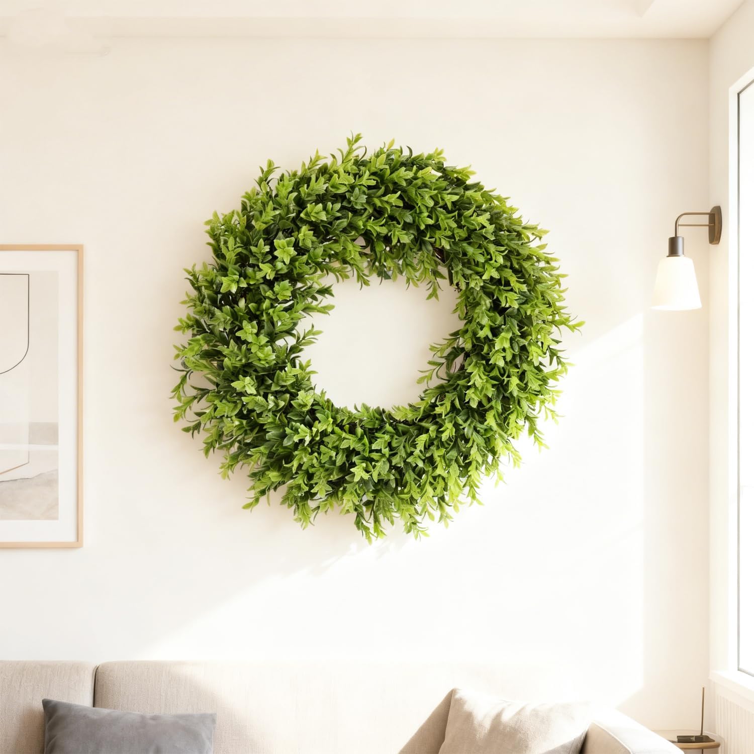 22" Real Touch Artificial Boxwood Wreath Preserved for Front Door Faux Green Wreath Will Keep Your Door Walls and Windows Fresh All Year Round and is an Great Home Decor - Image 7