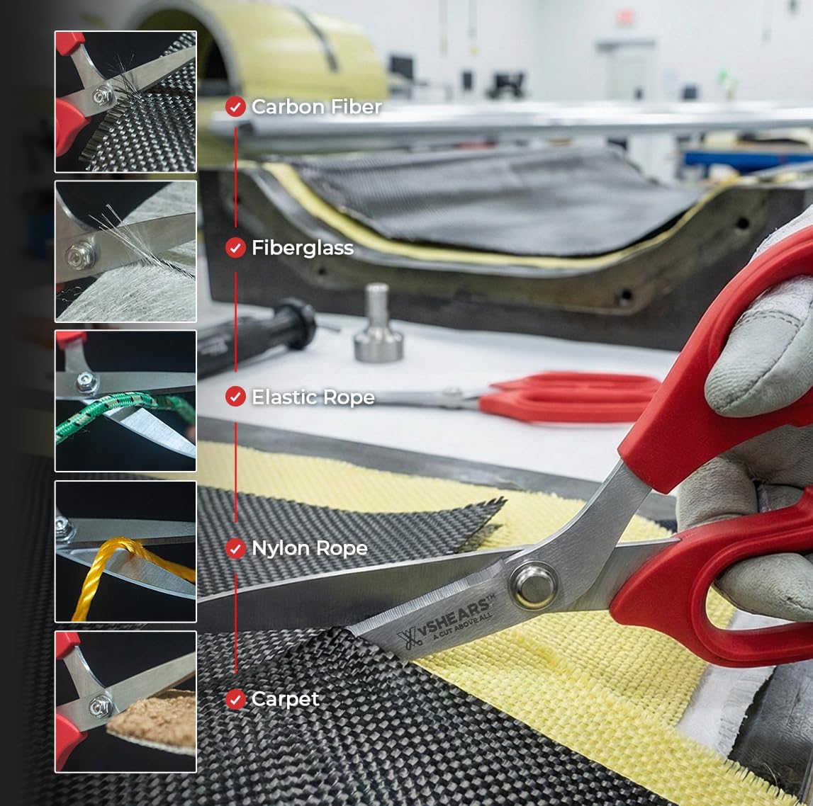 VAMPLIERS 8" Fiber Optic Kevlar Scissors Industrial Grade Carbon Steel Shears - Cuts Kevlar, Dyneema, Spectra, Vectran, Dacron, Nomex, Technora, Innegra, Carbon Fiber, Fiberglass