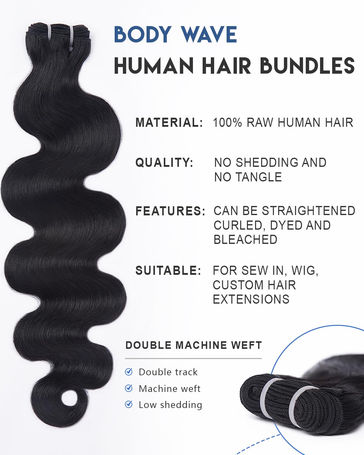 Amazon.com : Lucklady 16A Raw Bundles Human Hair Body Wave  display picture 3